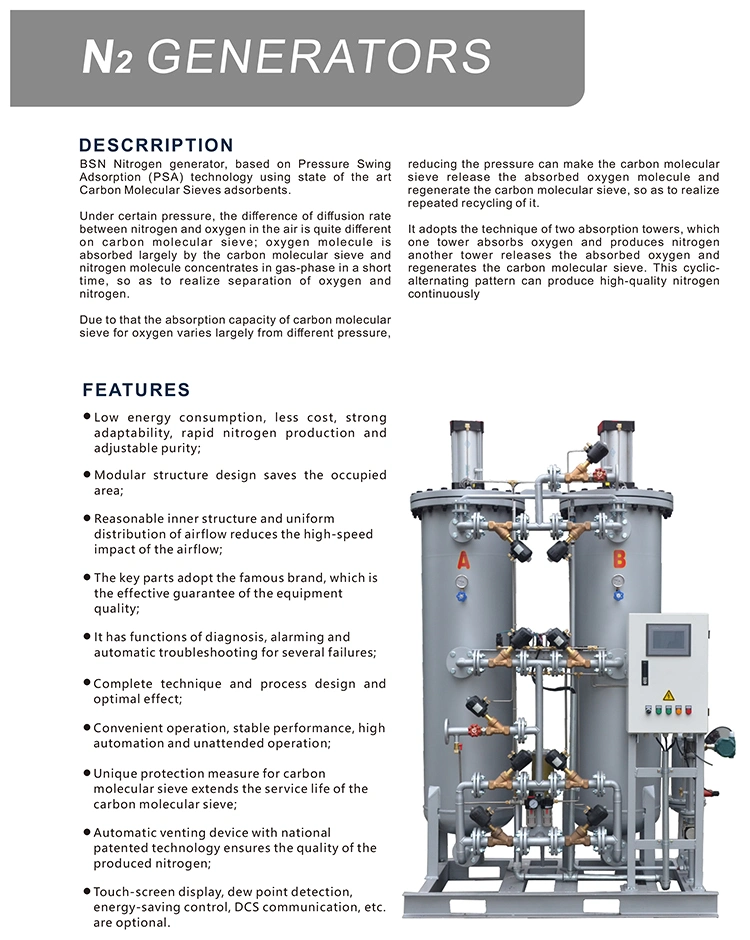 99.99% High Purity Psa Nitrogen Production Equipment, Nnitrogen Flow Rate 1~3000nm3/H