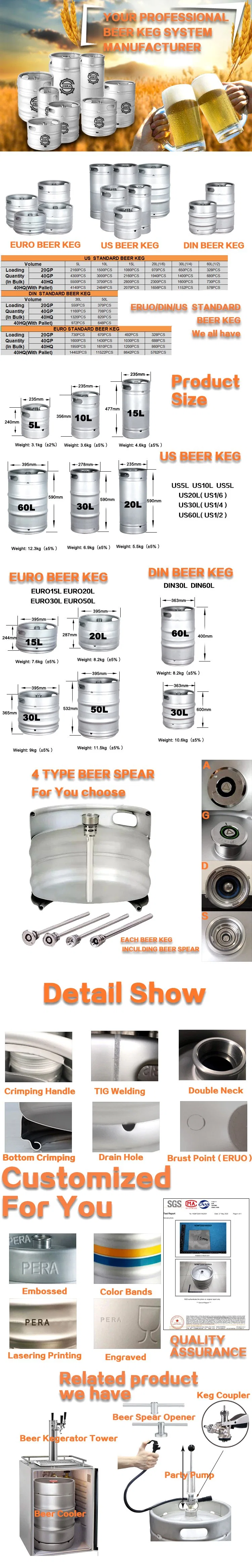 Euro Beer Keg Empty Commercial Brew Customized Keg 30L Stainless Steel Beer Barrel 30L Beer Keg