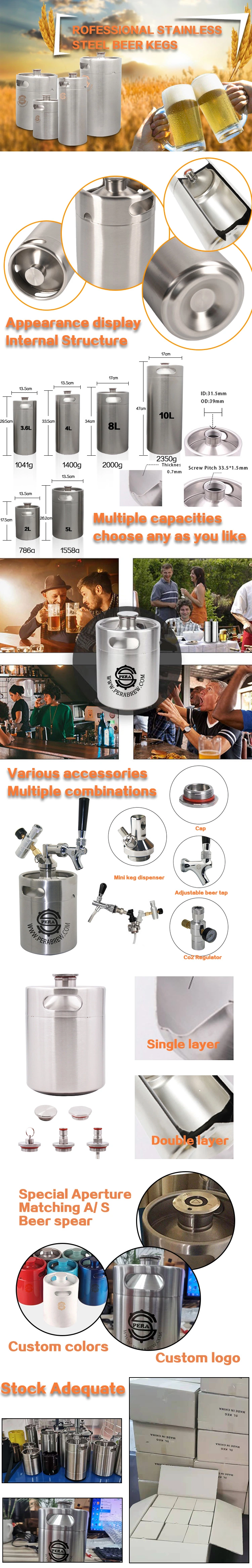 2L 3.6L 5L 10L High Quality Stainless Steel Draft Beer Mini Keg